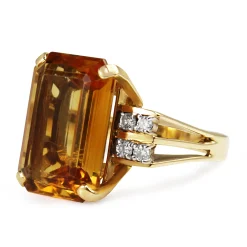 14ct Yellow Gold Retro Citrine and Diamond Cocktail Ring
