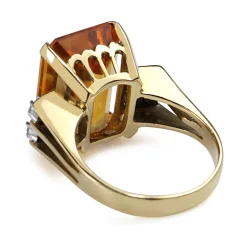 14ct Yellow Gold Retro Citrine and Diamond Cocktail Ring