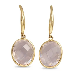 9ct Yellow Gold Rose Quartz Drop Earrings