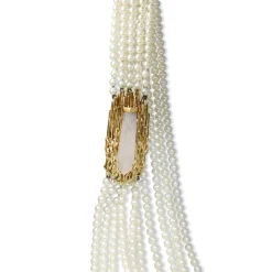 14ct Yellow Gold Rose Quartz and Akoya Pearl 5 Strand Necklace