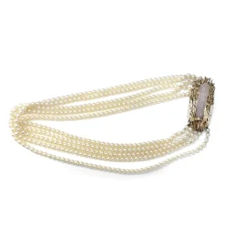 14ct Yellow Gold Rose Quartz and Akoya Pearl 5 Strand Necklace