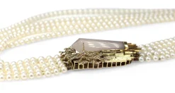 14ct Yellow Gold Rose Quartz and Akoya Pearl 5 Strand Necklace