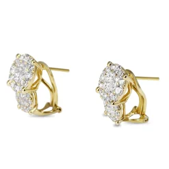 18ct Yellow Gold Round and Princess Cut Diamond Cluster Earrings