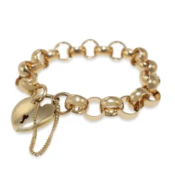 9ct Yellow Gold Round Belcher Link Bracelet with Heart Padlock