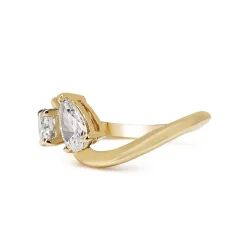 18ct Yellow Gold Round Brilliant Cut and Pear Diamond Moi Et Toi Style Ring