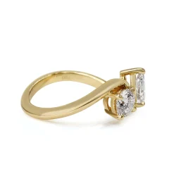 18ct Yellow Gold Round Brilliant Cut and Pear Diamond Moi Et Toi Style Ring