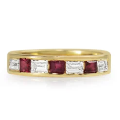 14ct Yellow Gold Ruby and Baguette Diamond Channel Set Band Ring