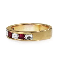 14ct Yellow Gold Ruby and Baguette Diamond Channel Set Band Ring