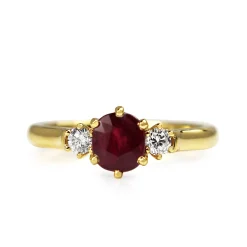 18ct Yellow Gold Ruby and Diamond 3 Stone Ring