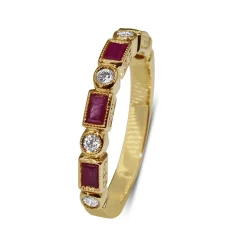 9ct Yellow Gold Ruby and Diamond Deco Style Band Ring