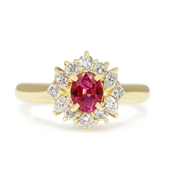18ct Yellow Gold Ruby and Diamond Cluster Ring