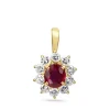 18ct Yellow Gold Ruby and Diamond Halo Pendant