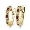 9ct Yellow Gold Ruby and Diamond Deco Style Hoop Earrings