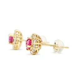 18ct Yellow Gold Ruby and Diamond Halo Stud Earrings