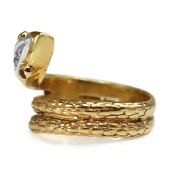 14ct Yellow Gold Ruby and Diamond Snake Ring