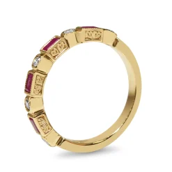 9ct Yellow Gold Ruby and Diamond Deco Style Band Ring