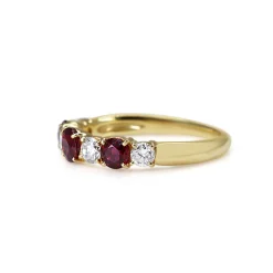 18ct Yellow Gold Ruby and Diamond 7 Stone Band Ring