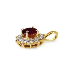 18ct Yellow Gold Ruby and Diamond Halo Pendant