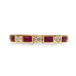 9ct Yellow Gold Ruby and Diamond Deco Style Band Ring