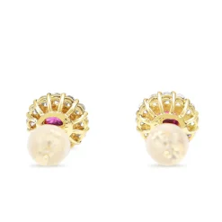 18ct Yellow Gold Ruby and Diamond Halo Stud Earrings
