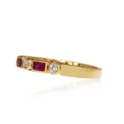 9ct Yellow Gold Ruby and Diamond Deco Style Band Ring