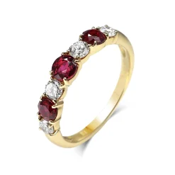 18ct Yellow Gold Ruby and Diamond 7 Stone Band Ring