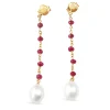 18ct Yellow Gold Ruby and Fresh Water Pearl Drop Earrings