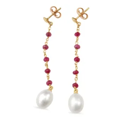18ct Yellow Gold Ruby and Fresh Water Pearl Drop Earrings
