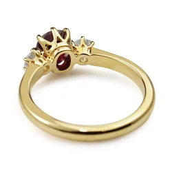 18ct Yellow Gold Ruby and Old Cut Diamond 3 Stone Ring
