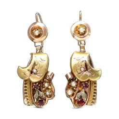 9ct Yellow Gold Ruby and Pearl Victorian Antique Earrings