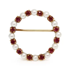14ct Yellow Gold Ruby and Pearl Wreath Brooch