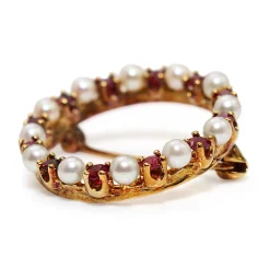 14ct Yellow Gold Ruby and Pearl Wreath Brooch