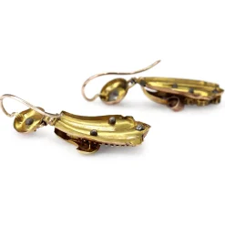 9ct Yellow Gold Ruby and Pearl Victorian Antique Earrings