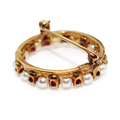 14ct Yellow Gold Ruby and Pearl Wreath Brooch