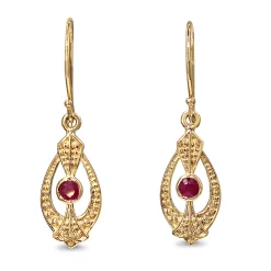 9ct Yellow Gold Ruby Art Deco Style Earrings