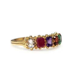9ct Yellow Gold Ruby, Emerald, Garnet, Amethyst and Diamond REGARD Ring