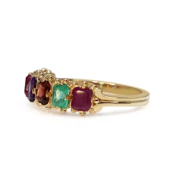 9ct Yellow Gold Ruby, Emerald, Garnet, Amethyst and Diamond REGARD Ring