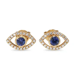 18ct Yellow Gold Sapphire and Diamond Evil Eye Stud Earrings