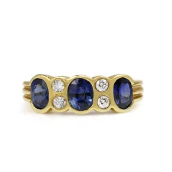 9ct Yellow Gold Sapphire and Diamond 3 Stone Ring