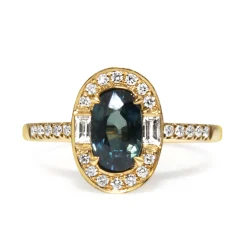 18ct Yellow Gold Sapphire and Diamond Halo Ring