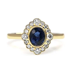 18ct Yellow Gold Sapphire and Diamond Halo Ring