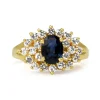 14ct Yellow Gold Sapphire and Single Cut Diamond Cluster Ring
