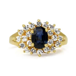 14ct Yellow Gold Sapphire and Single Cut Diamond Cluster Ring