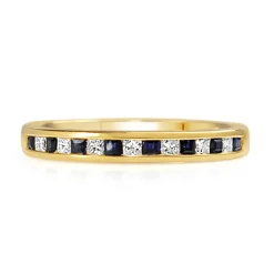 9ct Yellow Gold Sapphire and Diamond Channel Set Ring