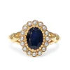 9ct Yellow Gold Sapphire and Pearl Daisy Cluster Ring