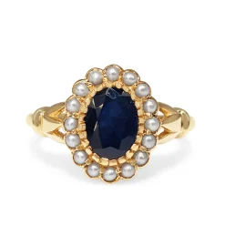 9ct Yellow Gold Sapphire and Pearl Daisy Cluster Ring