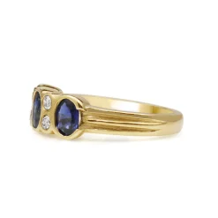 9ct Yellow Gold Sapphire and Diamond 3 Stone Ring