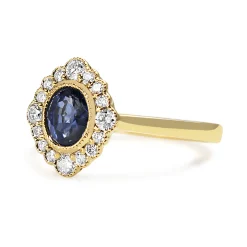 18ct Yellow Gold Sapphire and Diamond Halo Ring