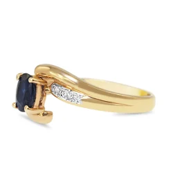 14ct Yellow Gold Sapphire and Diamond Vintage Twist Ring