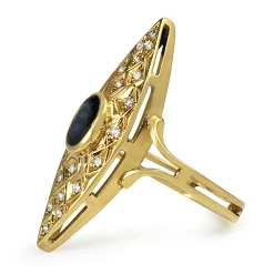 18ct Yellow Gold Sapphire and Diamond Navette Shaped Ring